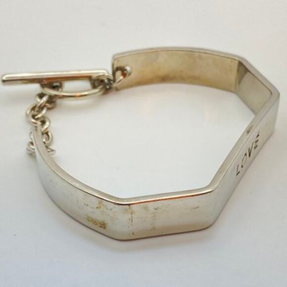 BCBGeneration LOVE Silver Tone
 Bracelet Cuff Toggle Chain - Picture 4 of 6